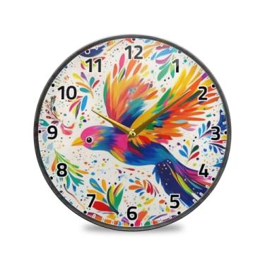 Imagem de WELLDAY Relógio de parede sem tique-taque 30,5 cm - pássaro floral mexicano operado por bateria relógio redondo silencioso para casa/escritório/cozinha/sala de aula