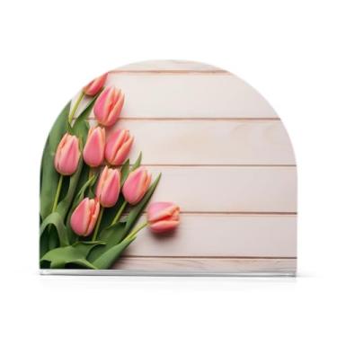 Imagem de Wassud Porta-guardanapos acrílico de tulipas fofas, dispensador de guardanapo de papel moderno em forma de U para mesa, cozinha, sala de jantar, bancada 1 peça (comporta 50-60 guardanapos)