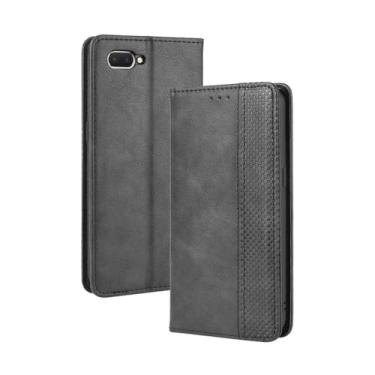 Imagem de Capa flip de couro para OPPO R15 Neo,Flip magnético retro,Caso de telefone de couro PU,Design de carteira com 3 slots de cartão e 1 clipe de dinheiro -Black