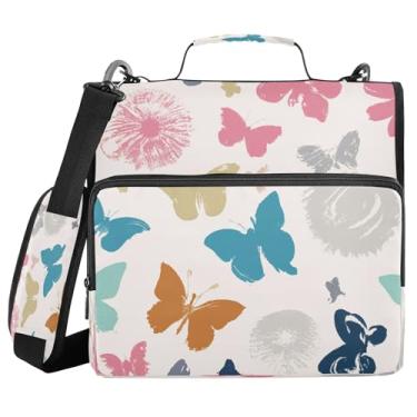 Imagem de Burbuja Pasta de fichário de borboleta colorida com zíper com 3 anéis com lixa expansível e alça de ombro serve para laptop de 13 polegadas, vários bolsos para trabalho de escritório