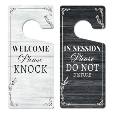 Imagem de Placa de porta In Session para terapeutas – Pacote com 2 placas "Please Do Not Disturb" para tratamento de consulta terapêutica dupla face PVC Welcome Please Knock Plaque 23 cm x 10 cm (branco escuro)