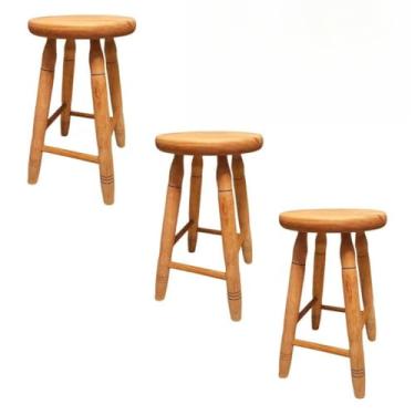 Imagem de Kit 4 Bancos Médio em madeira maciça 50cm Altura - Banco tamborete banqueta para Mesa de Jantar, Cozinha, Bar e Varanda(3 Bancos M)