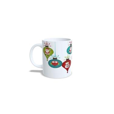 Imagem de Caneca de Cerâmica 325ml com Tema de Natal, Bolas de Natal Coloridas com Laços, Branca (9)