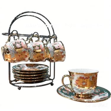 Imagem de Conjunto De Xicaras Com Pires De Cafe Porcelana Kit 12 Pecas Luxo Cerâmica Presente (Modelo-5 (85mL))