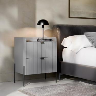 Imagem de Mesa de Cabeceira Canto Lateral De Cama Quarto Moriah 45cm Cinza Pes de Ferro Preto