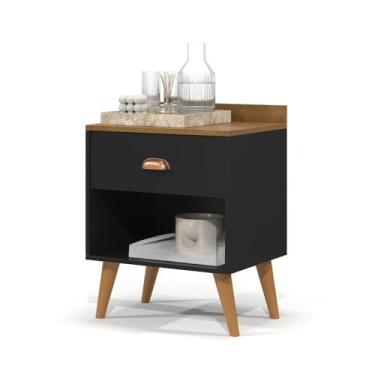 Imagem de Mesa De Cabeceira Pearl Com Pernas Em Estilo Vintage/Moderno — Esquema De Cores Para A DecoraçãO Do Quarto(PÉROLA - PRETO/FREIJÓ)