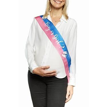 Imagem de OMISS Two-Tone Blue and Pink Sash for Gender Reveal – Text: Boy or Girl? – Perfect for Mom to Be (Boy or Girl)