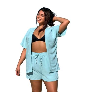 Imagem de CONJUNTO FEMININO KIMONO/CARDIGAN E SHORT PLUS SIZE-Feminino