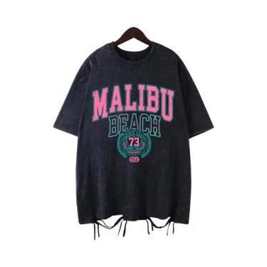 Imagem de Camiseta Feminina Oversized De Algodão Com Gola Redonda Estilo Casual 