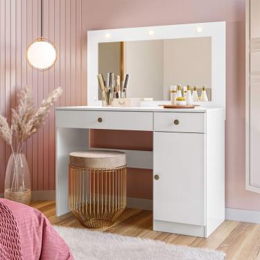 Imagem de Cômoda Camarim Bella 2 Gavetas Branco Acetinado Com Espelho - Moval