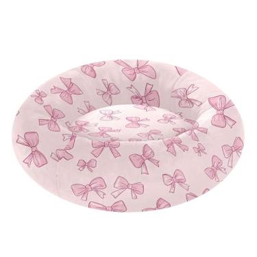 Imagem de SEHANY Cama fofa para cachorro rosquinha com laço rosa removível e lavável, pequena cama redonda para gatos, cama fofa super macia para animais de estimação com fundo antiderrapante para cães pequenos