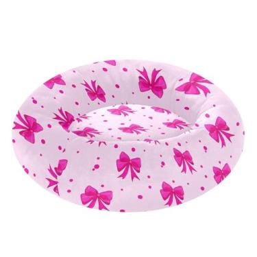 Imagem de SEHANY Cama fofa para cachorro rosquinha com laço rosa removível e lavável, pequena cama redonda para gatos, cama fofa super macia para animais de estimação com fundo antiderrapante para cães pequenos