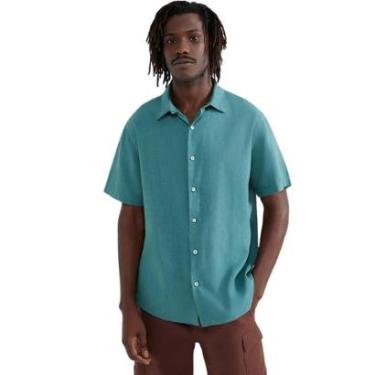 Imagem de Camisa Masculina Hering Slim Com Linho Verde-Masculino