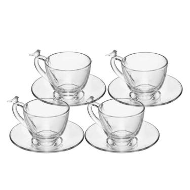 Imagem de Jogo 4 Xícara De Café De Cristal Ecológico Com Pires Bird 80ml Wolff