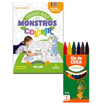Imagem de Kit Livro Tapete de Colorir Monstros + Giz de Cera 6 Cores