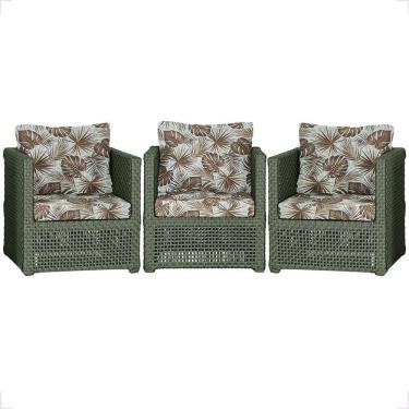 Imagem de 3 Poltronas Madri Alumínio Corda Náutica Estofado 6 Trama Verde