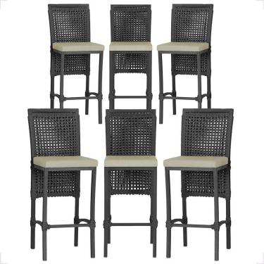 Imagem de 6 Banqueta Em Alumínio Roma Preta Corda Náutica Tecido 7 Preta