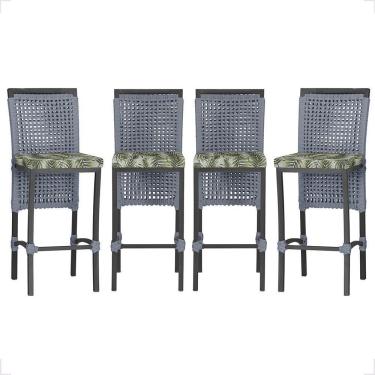 Imagem de 4 Banqueta Em Alumínio Roma Preta Corda Náutica Tecido 5 Prata