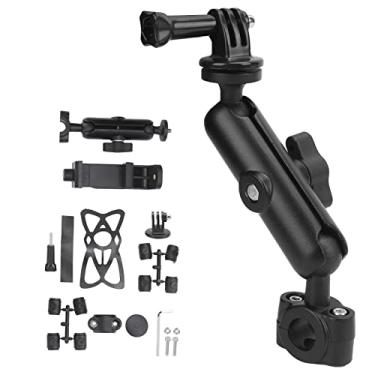 Imagem de Suporte otimizado para guidão de motocicleta para câmeras de ação e telefones. Segura seu dispositivo com segurança com clipe e suporte de telefone. Projetado para motocicletas e fornece