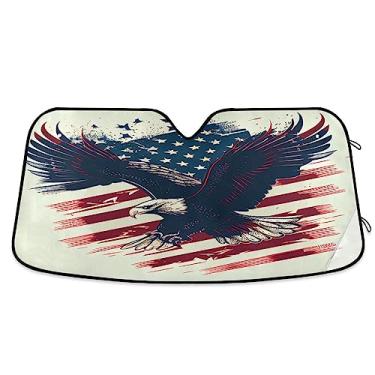 Imagem de Viseira de sol com bandeira americana para para-brisas de carro, protetor solar proteção UV persiana dobrável para janela de carro, caminhão, SUV, acessórios de carro