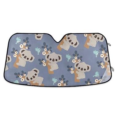 Imagem de Toldo de sol automotivo floral de coala com desenho fofo, para-sol dobrável, capa de sol para carro, caminhão, SUV, acessórios de verão para carro