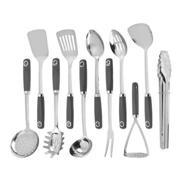 Imagem de Conjunto de utensílios de cozinha de aço inoxidável 11 peças – Ferramentas de cozinha Xhiver 18/0 resistentes para grelhar e servir, inclui espátula com fenda, concha de sopa, espátula de metal e mais