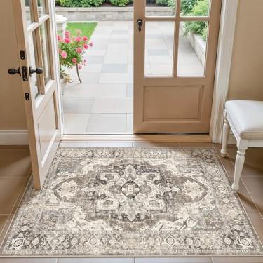Imagem de YOUFORTONG Tapetes de entrada laváveis 3x4: tapete de cozinha macio e fino, tapete de borracha antiderrapante, resistente a manchas, tapete para corredor, interior, vintage, decoração de casa para