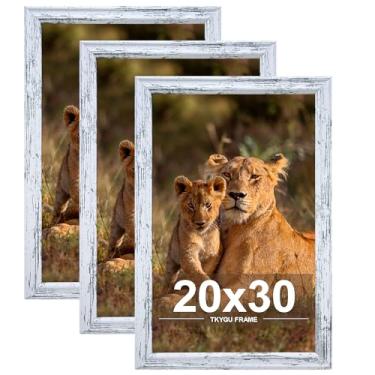 Imagem de TKYGU Conjunto de 3 porta-retratos de 50 x 76 cm, moldura de madeira rústica branca, vertical e horizontal para pendurar na parede, grande estúdio para fotos, pôsteres e impressões artísticas, melhor