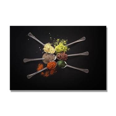 Imagem de NHLDZYH Arte de parede em tela colorida para especiarias e colher de tempero | Decoração de cozinha vintage | Arte moderna para casa e sala de jantar. C44. 60 x 90 cm - 23,7 x 35,5 pol. Somente tela