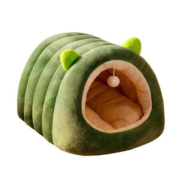Imagem de Baoblaze Cama para gatos de interior, tenda para gatinhos, macia, quente, confortável, com formato fofo, esconderijo portátil para filhotes, caverna calmante, Green M