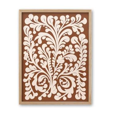 Imagem de iHery Arte de parede emoldurada mexicana de madeira de carvalho natural, arte de parede grande de 40,6 x 50,8 cm, telha Talavera, laranja, terracota, abstrata, tela, decoração de quarto, casa de banho