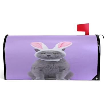 Imagem de Capas decorativas para caixa de correio magnética de outono envoltório de vinil Páscoa gato fofo roxo fazenda decoração caixa de correio exterior tamanho padrão 52,6 x 45,8 cm