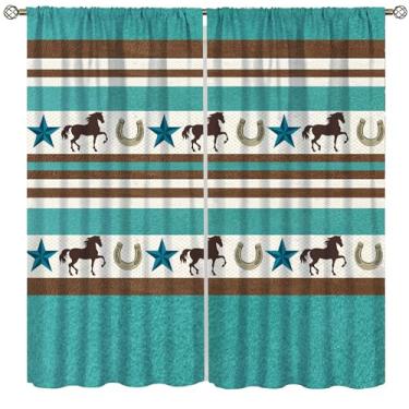 Imagem de wlsgdsg Cortina de cavalo, rústica estilo caubói ocidental fazenda cavalos selvagens estrelas cortinas de tratamento de janela pano farbic para quarto, café, sala de jantar, escritório, sala de estar