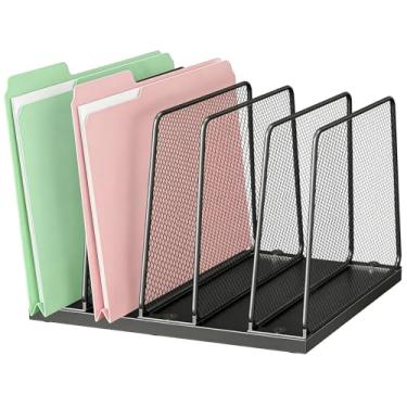 Imagem de AUPSEN Organizador de arquivos de mesa com 5 compartimentos, organizador de papel para mesa, organizadores de espaço de trabalho para material de escritório, preto