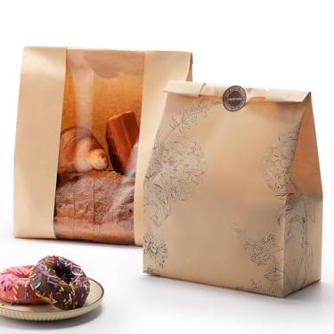 Imagem de betkou Pacote com 120 sacos de pão de papel para pão caseiro e massa fermentada, sacos de pão Kraft grandes 50% mais grossos com janela transparente para embalagem e armazenamento de padaria, inclui