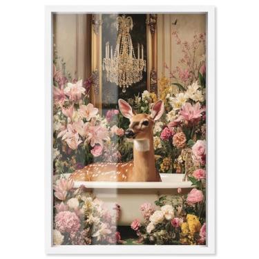 Imagem de Deer in Spring Bathroom Shadowbox Print Bathroom Wall Art por Art Remedy, moldura branca, 53 x 78 cm