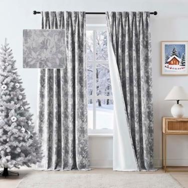 Imagem de Randall Cortinas Pinch Plissadas Cinza Botânico 90% Blackout para Sala de Estar Aba Traseira 101.6 cm x 236.4 cm Padrões Florais Cortinas Vintage Isolamento Térmico e Eficiência Energética Tratamentos