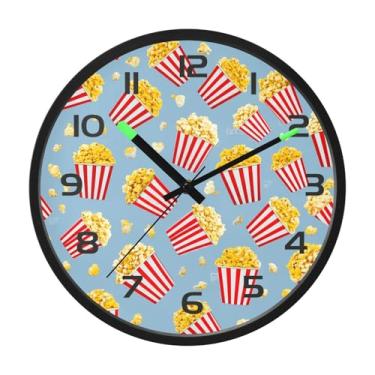 Imagem de CEBUGI Relógio de parede com luz noturna de 30,5 cm que brilha no escuro com sensor de voz, baldes de pipoca, relógios de parede operados por bateria para decoração de quarto e sala de estar