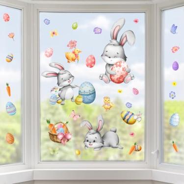 Imagem de Adesivos coloridos para janela de Páscoa, ovo, borboleta, cenoura, adesivos, decalques de dupla face, murais para quarto de crianças, berçário, decoração temática de Páscoa (flor de coelho cinza)