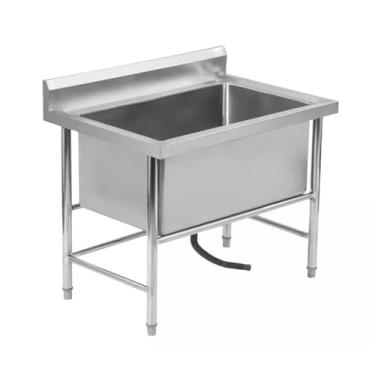 Imagem de ZAHIKA Pia utilitária independente de aço inoxidável, pia de cozinha de restaurante comercial banheira de lavanderia para quintal de garagem interna e externa (100 x 60 x 80 cm/39,3 x 23,6 x 31,4