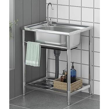 Imagem de Pia de bar de pia única pequena, pia de cozinha de aço inoxidável com torneira, conjunto de drenagem para pia, pia no local de trabalho, pia de lavanderia de aço inoxidável, pia de cozinha de aço