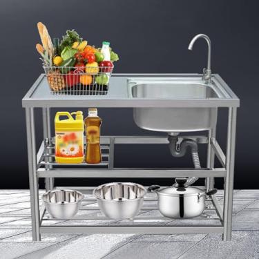 Imagem de ZAHIKA Pia utilitária de aço inoxidável, pia de aço inoxidável comercial, pia de cozinha autônoma, preparação de cozinha e pia utilitária, para fazenda, banheiro, bar, lavanderia (90 cm/35,4 pol.)