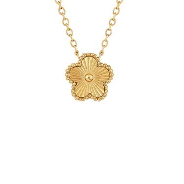 Imagem de Colar de trevo feminino - Colar com pingente floral de folha de aço inoxidável banhado a ouro 18K - impermeável - antimanchas - presente de joia, Medium, Aço inoxidável, Sem Pedra Preciosa