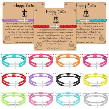 Imagem de Landical 24 pulseiras de amizade com cruz de Páscoa com cartões motivacionais, presentes de Páscoa para mulheres, cesta a granel, lembrancinhas fofas de festa, enchimentos de ovos, conjunto de joias