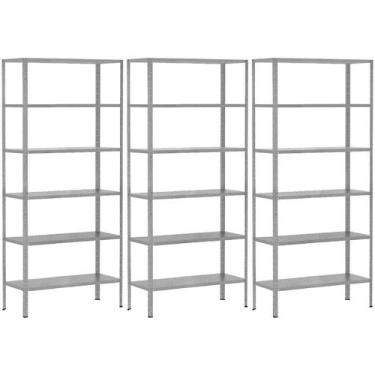 Imagem de 3 Estante De Aço Armário 6 Bandejas 70cm Resistente Para Estoque Livro