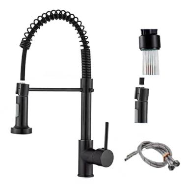 Imagem de Torneira De Cozinha Gourmet Alça Única Com Extensor De Spray Tubo De Água Flexível Superior Prateado Para Ajustar(Bancada Preto(Tomada única)-18)