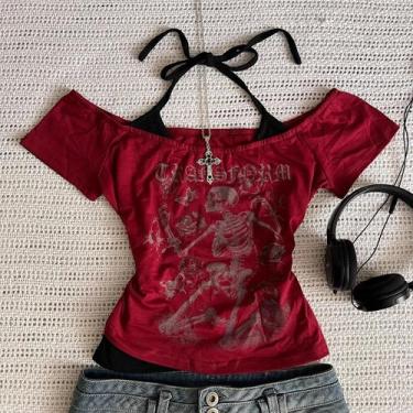 Imagem de Camiseta Cropped Feminina Y2K Sem Mangas Com Estampa De Anime Harajuku