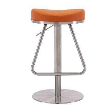 Imagem de Banqueta de bar giratória de couro PU banco de bar ergonômico elegante assento estofado de aço inoxidável com apoio para os pés cadeiras de bar (laranja-)