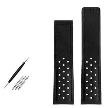 Imagem de KAPPDE Pulseira de relógio de couro genuíno de 22 mm para relógios de pulso masculinos da série TAG HEUER MONACO, pulseira de relógio de nobuck com fivela dobrável (preta sem fivela)