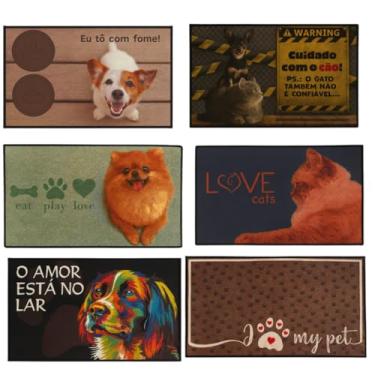 Imagem de Kit 5 Capachos de Porta Antiderrapantes Jacquard – Tapete para Entrada com Base em Látex, Estampas Geométricas 65x37cm(Pets,5)